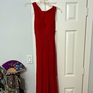 Red lace open back dress